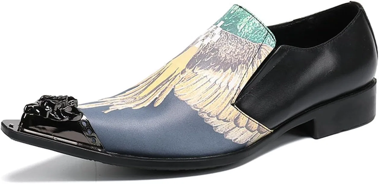 Туфли кожаные, Loafers Cowhide Shoes Genuine Leather Large Size Low Top Metal Toe Slip-Ons Breathable, Black MANYUBEI