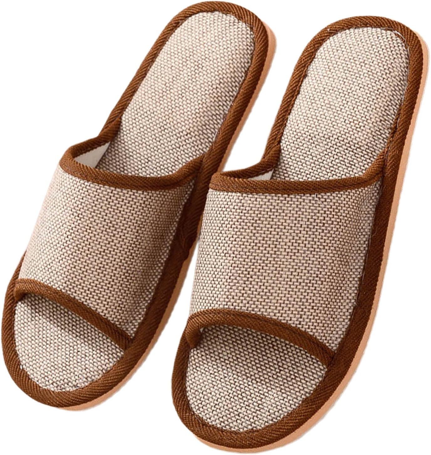

Унисекс домашние тапочки из хлопка с открытым носком, с мемори-пеной, для женщин и мужчин, нескользящие теплые тапочки, комфортные японские домашние тапочки для осени Generic, коричневый