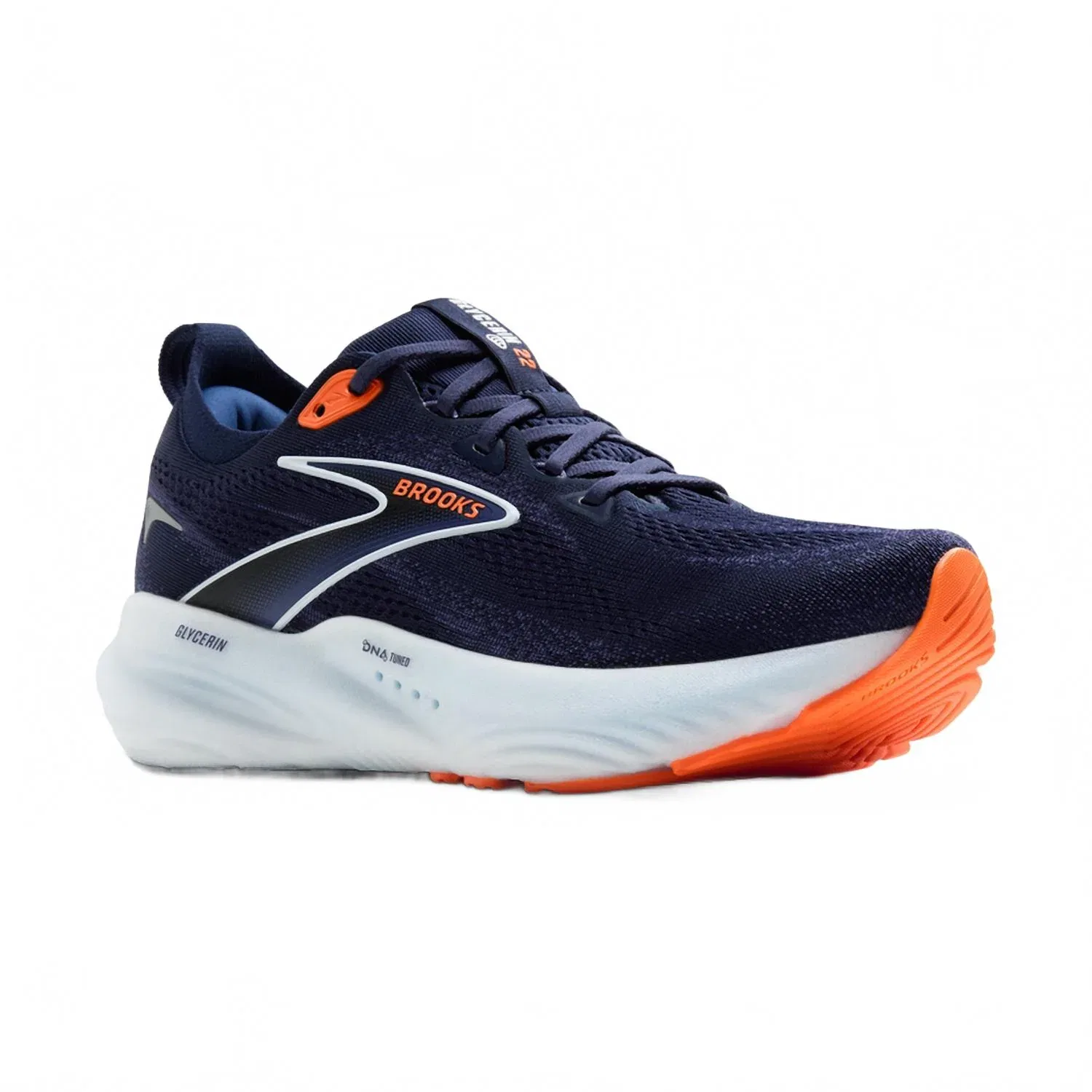 BROOKS Мужские беговые кроссовки Glycerin 22, цвет «пикотно-голубой» с оранжевой лентой — фото 4