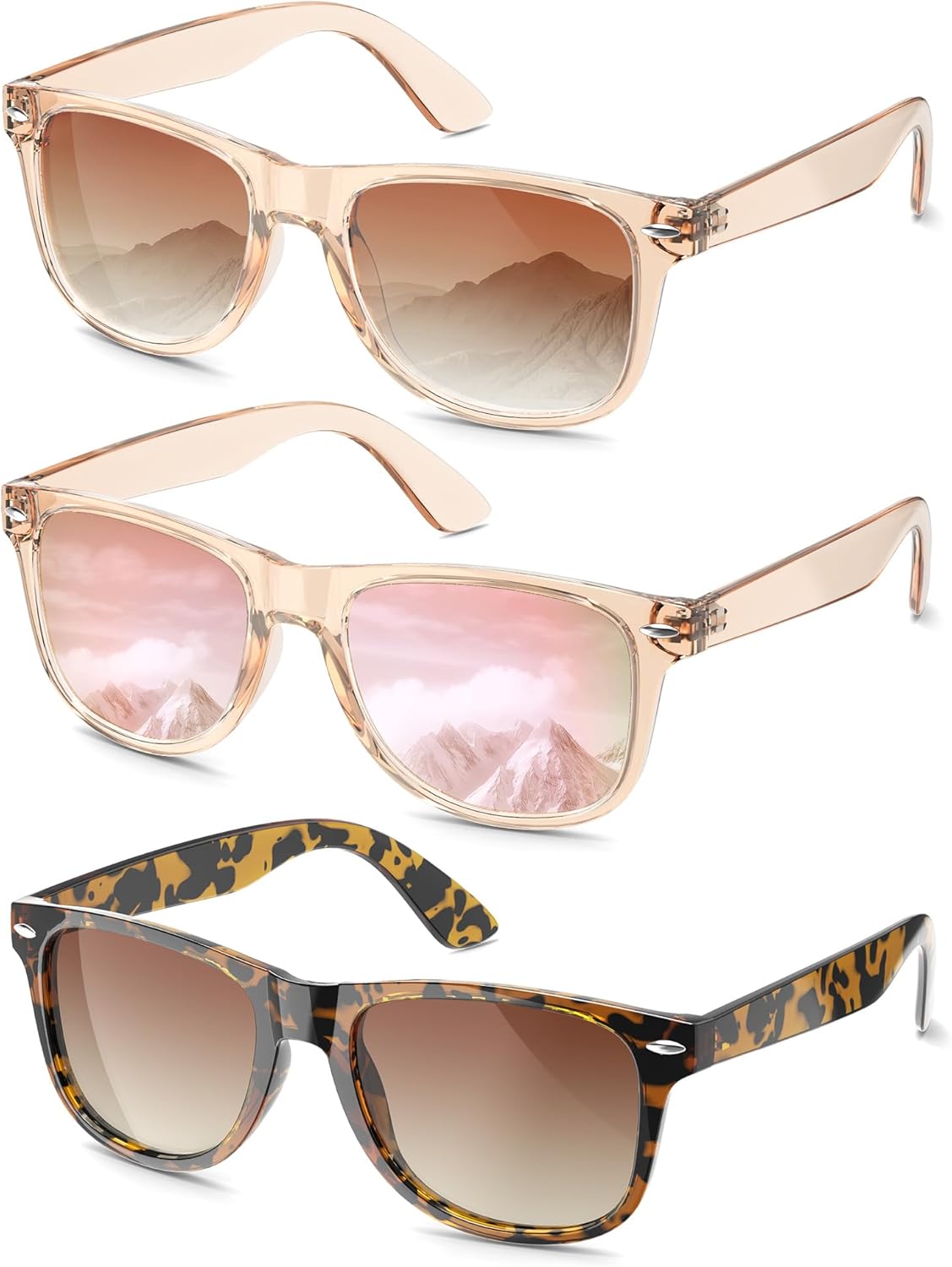 

Поляризованные солнцезащитные очки для женщин, модные классические ретро-очки, дизайнерские солнцезащитные очки для мужчин, винтажные модные очки с защитой UV400 CIFOYA, 3 Pack-light Brown-light Pink-leopard Brown