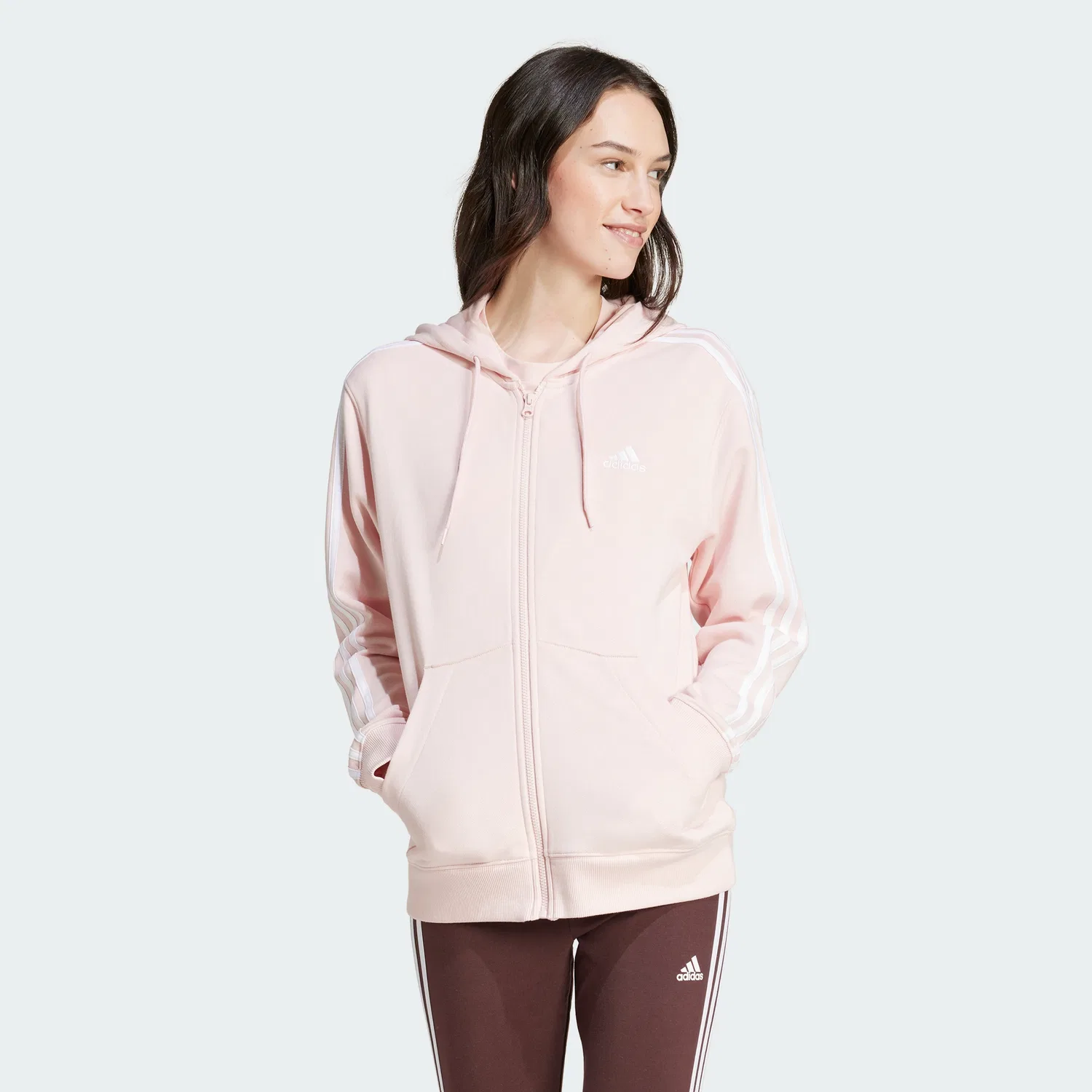 Худи унисекс Essential 3-Stripes French Terry на молнии, розовое, от Adidas
