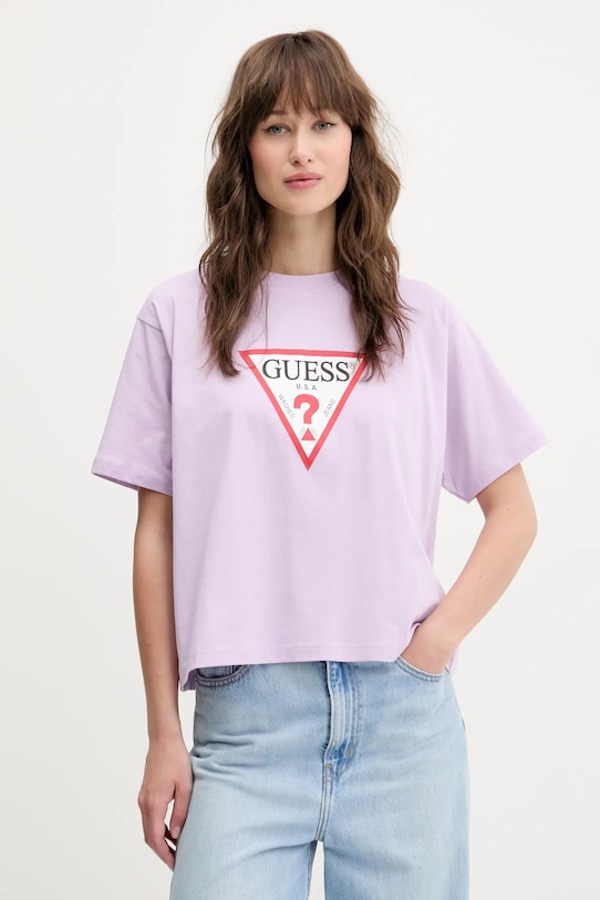 

Хлопковая футболка Guess Jeans, фиолетовый