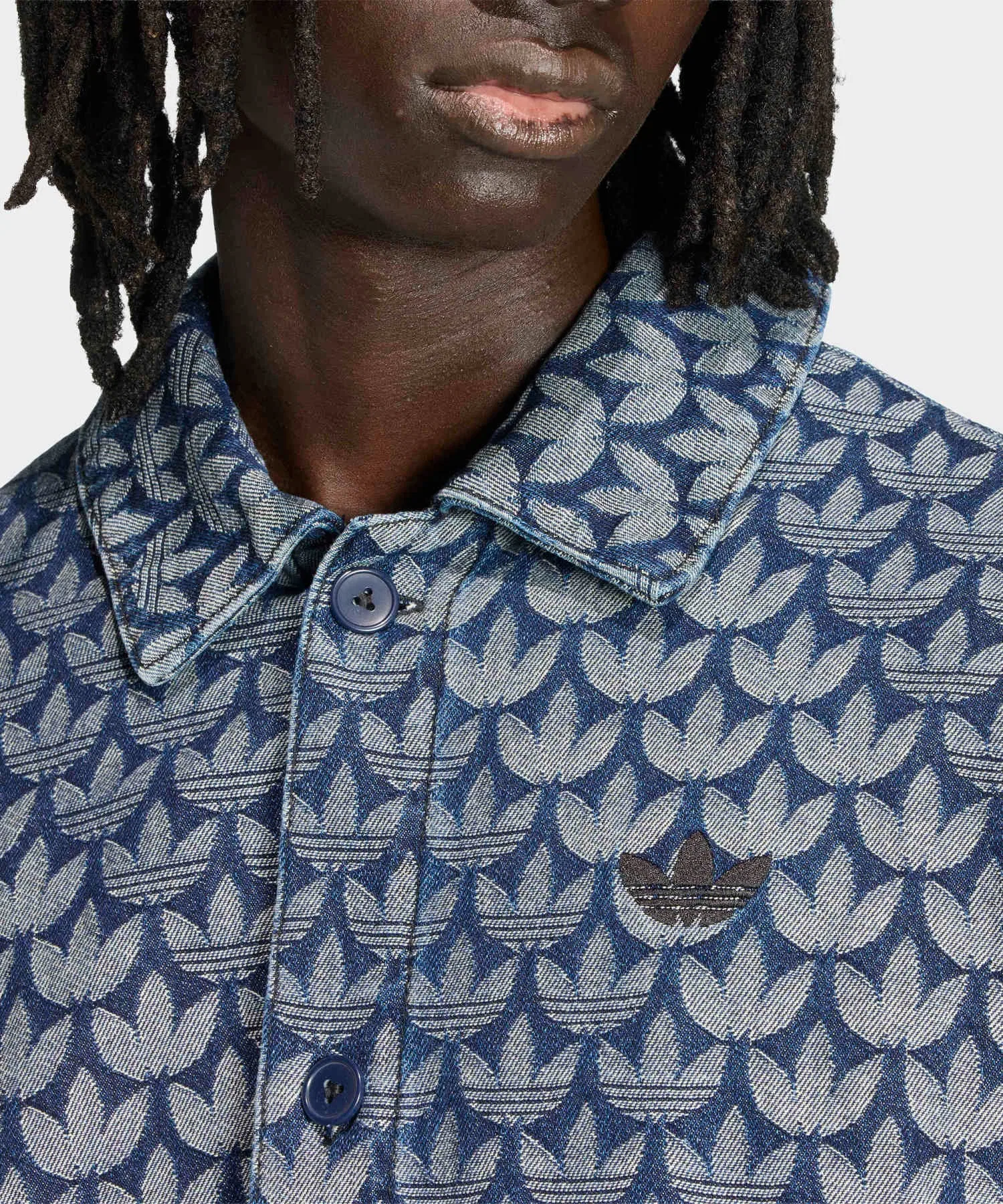 Унисекс рубашка Adidas Originals деним с монограммой синяя — фото 3
