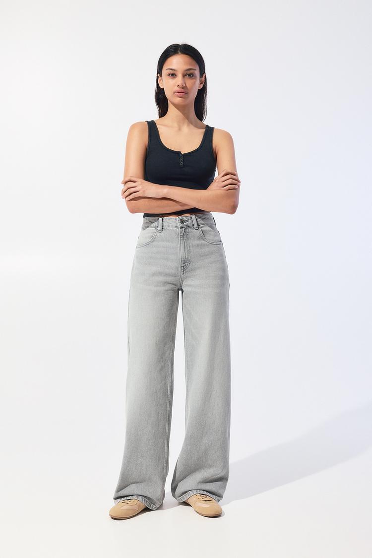 

Джинсы с высокой талией и широкими штанинами Pull And Bear, серый