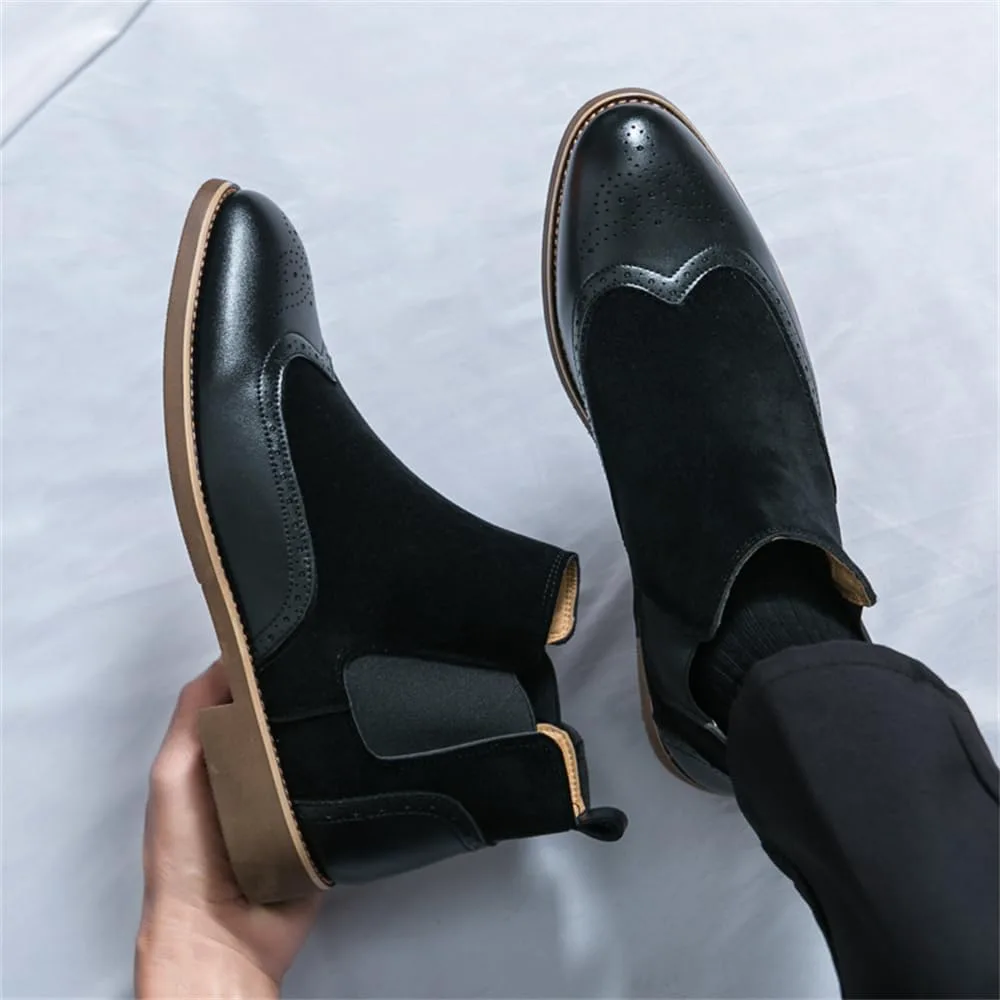 Мужские ботинки Chelsea Ankle с брогом, ретро-заостренные, плотные рабочие ботинки на каблуке Abborora, черный — фото 4