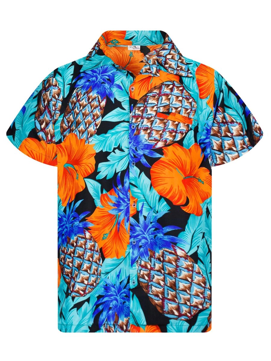 

Рубашка King Kameha Pineapple Hibiscus Black Line, бирюзовый