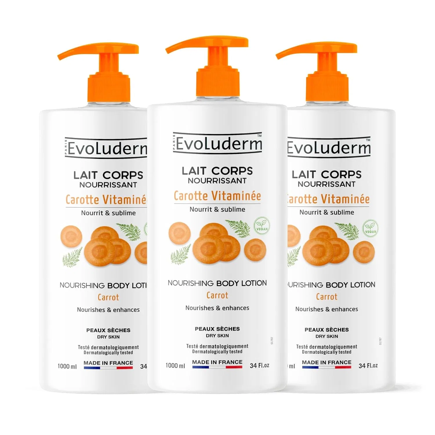 Питательное молочко для тела с морковью и витаминами от EVOLUDERM, 3 x 1000 мл Evoluderm
