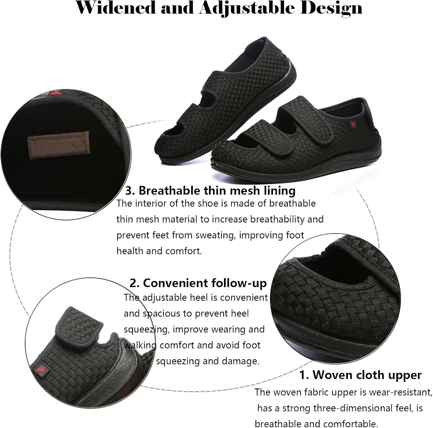 Сандалии bumuam для мужчин, отекшие ноги, с регулируемой застежкой, широкие носки, тапочки для пожилых людей, для дома и улицы, мужские, размер 10, черный — фото 3