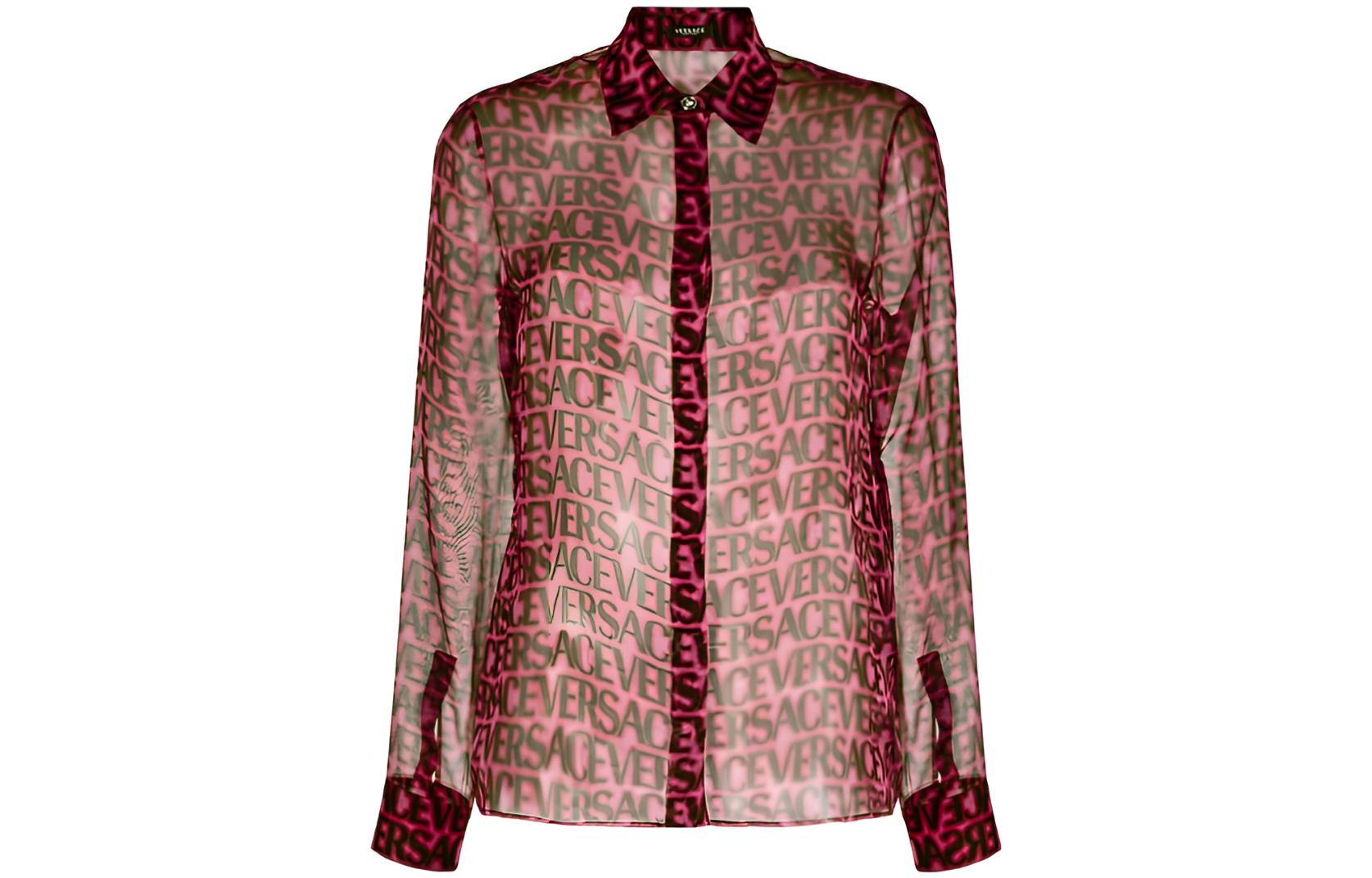 

Полупрозрачная шелковая рубашка с логотипом VERSACE, черный