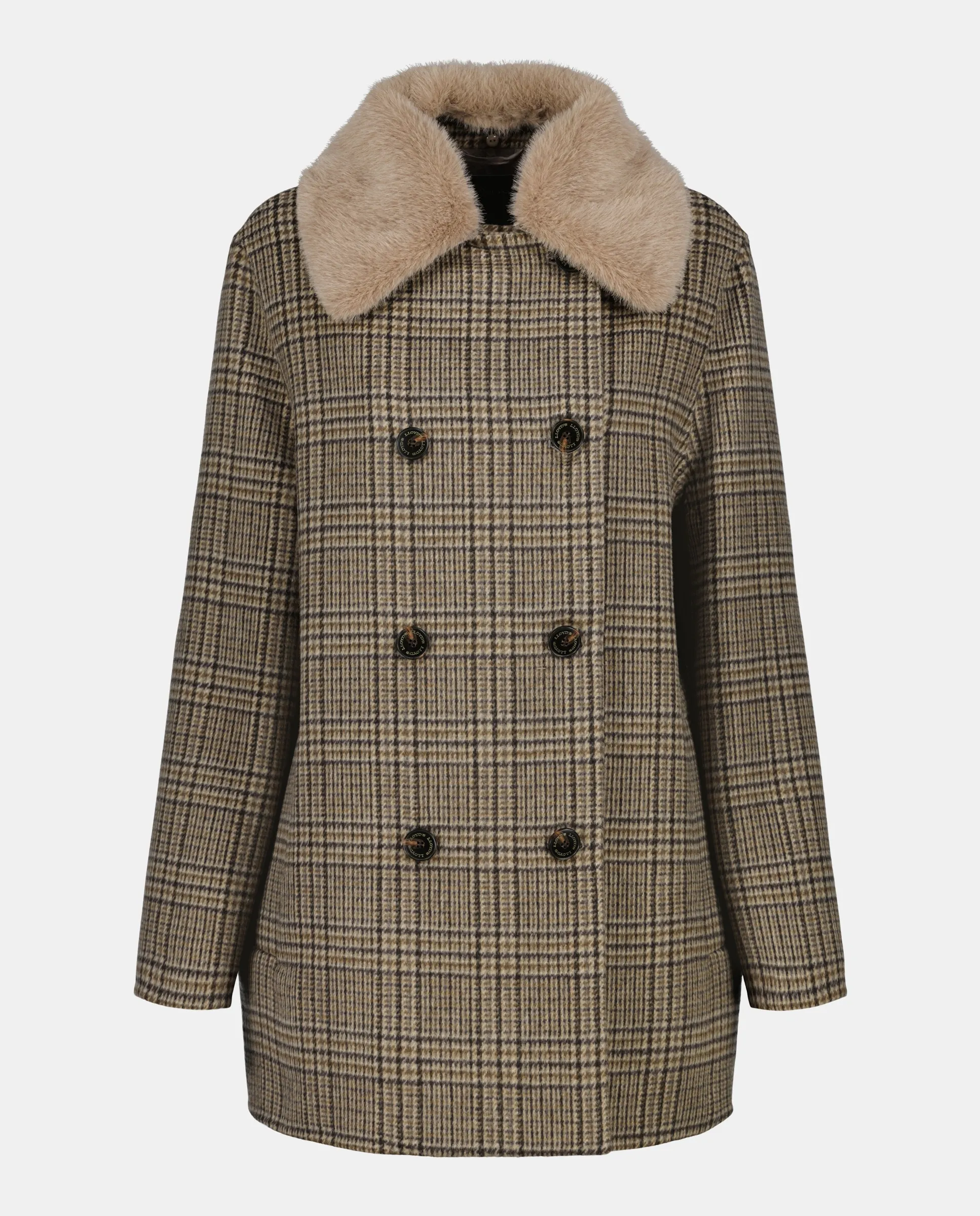 

Женское короткое пальто из шерсти с принтом Lloyd'S, бежевый