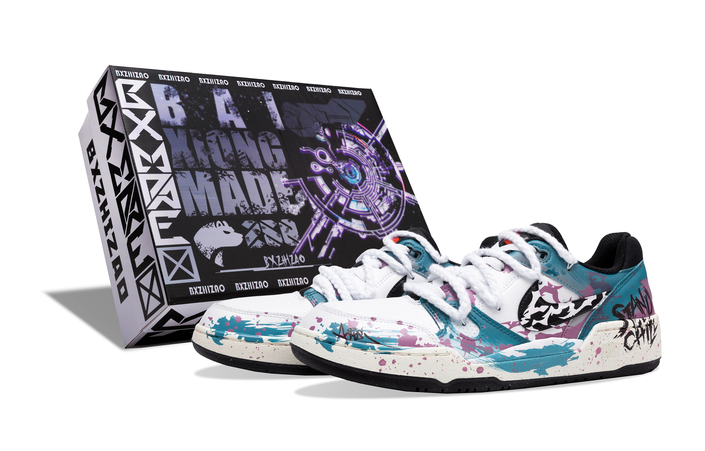 

Nike Износостойкие низкие кроссовки для скейтбординга Full Force, мужские, белые, фиолетово-зеленые