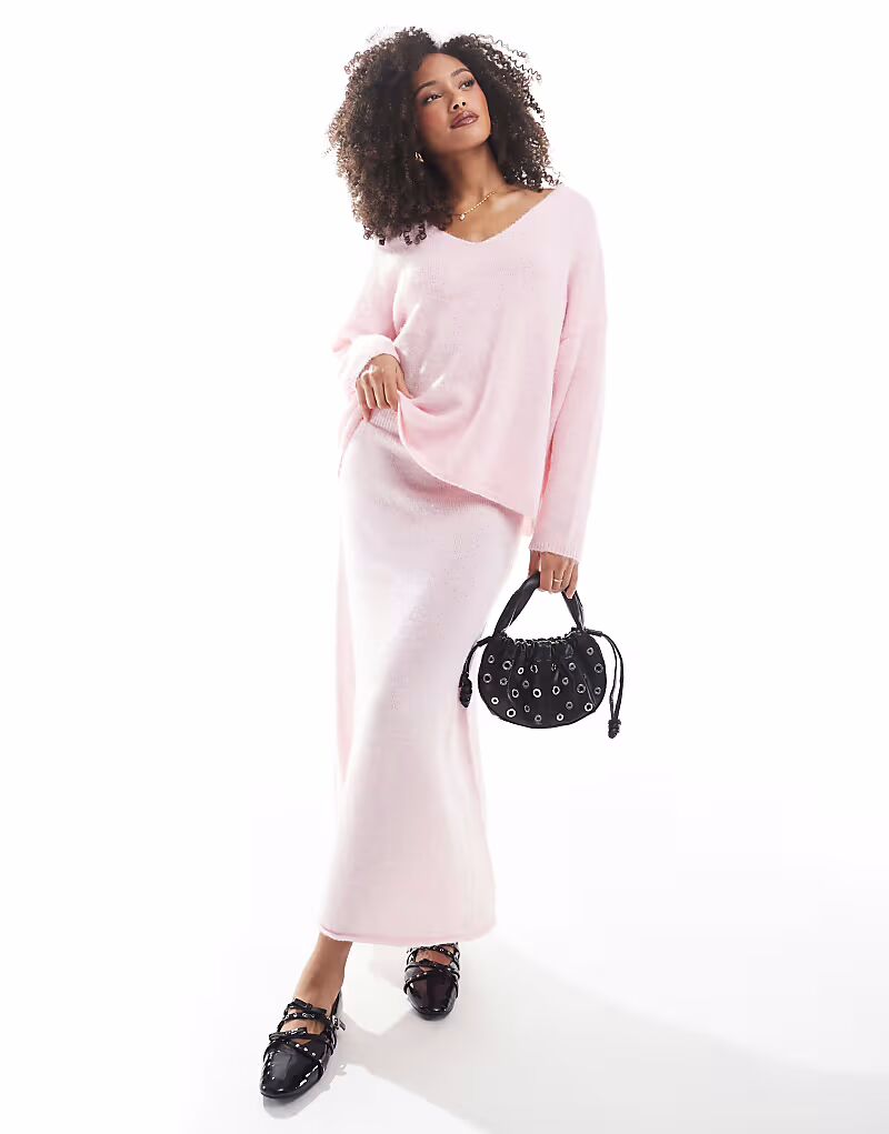 

Юбка макси из пышного трикотажа розового цвета Pieces