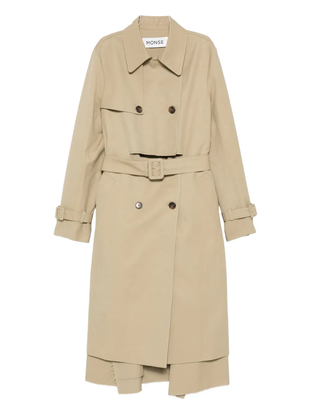 

Двубортный тренч с необработанным краем Monse, нейтральный