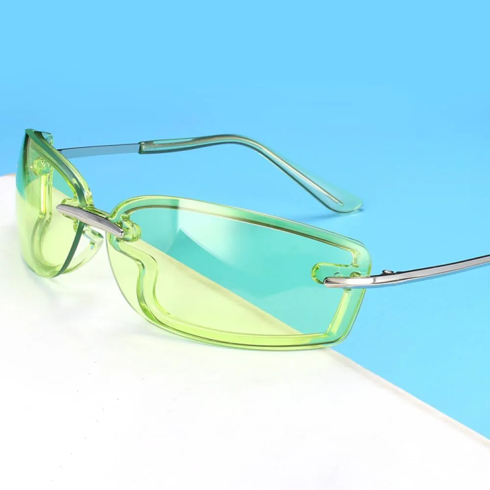 

Винтажные женские солнцезащитные очки в классическом ретро-стиле с цветными зеркальными линзами и без оправы. Модные женские солнцезащитные очки generic, C2green