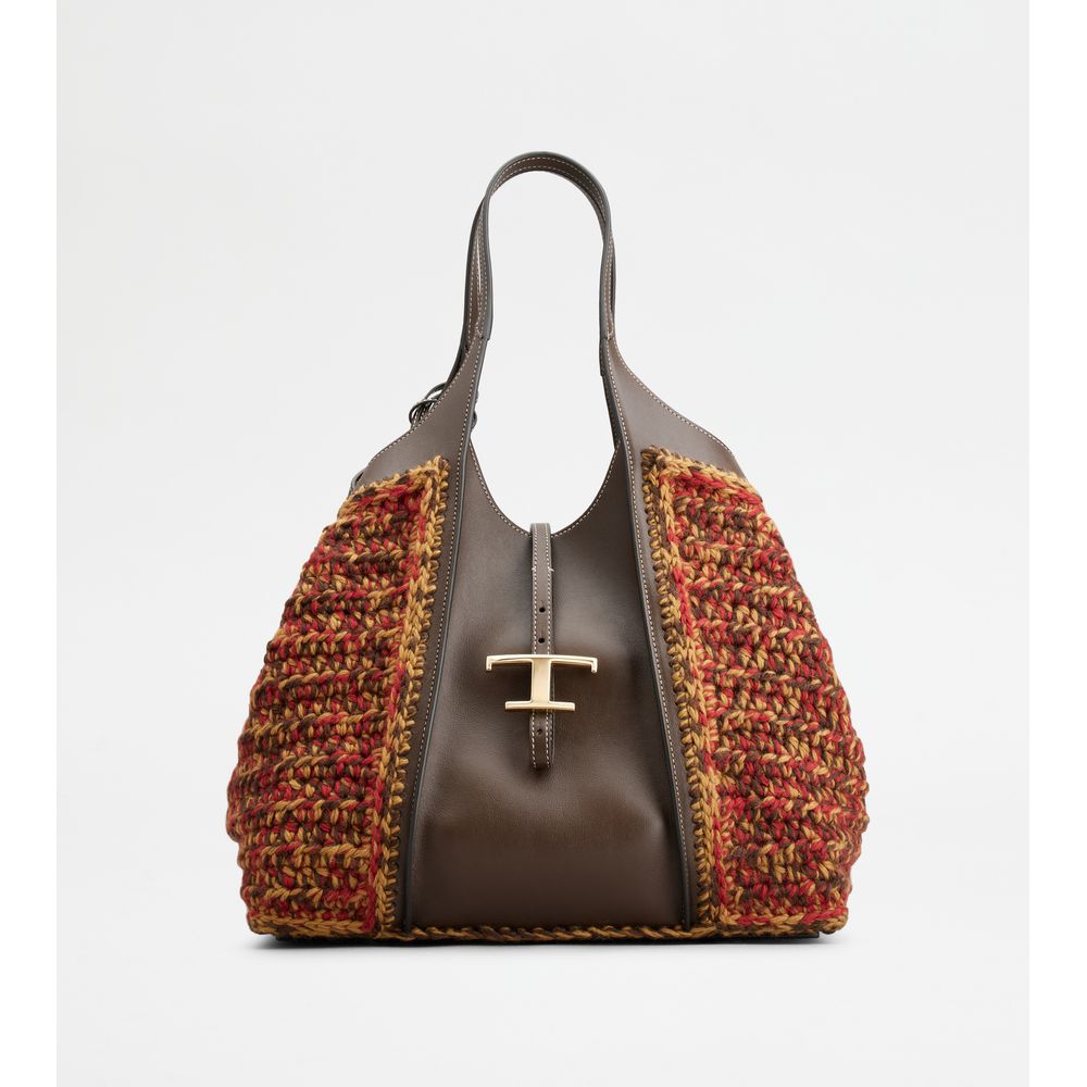 

Сумка-шоппер T Timeless из кожи и шерсти, средний размер TOD's, коричневый/красный/бежевый