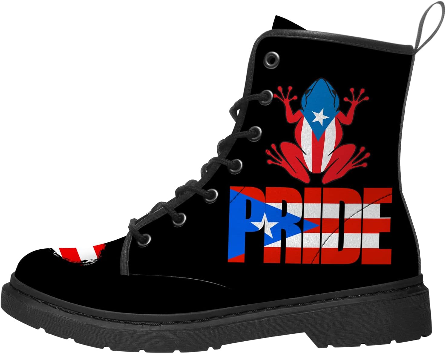 

Ботинки с флагом Пуэрто-Рико для женщин и мужчин, военные ботинки, кожаные на шнуровке, ботильоны, подарки для нее и для него Generic, черный/красный