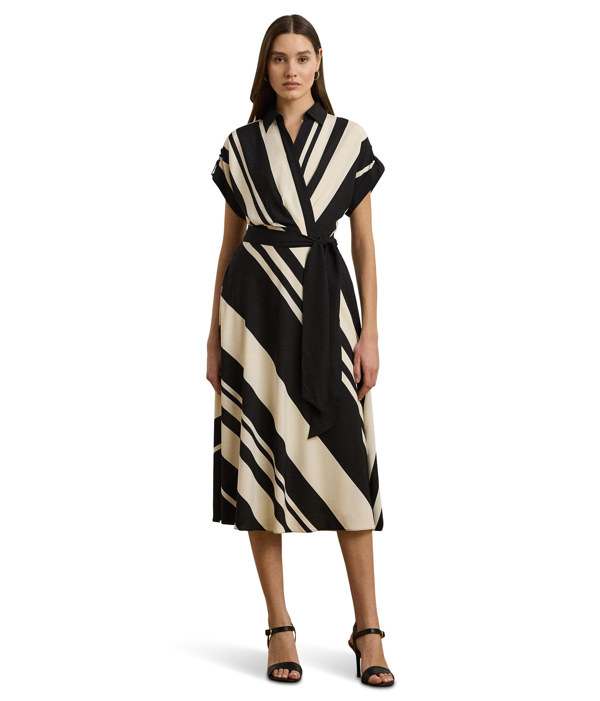 

Платье Lauren Ralph Lauren Striped Belted Crepe Dress, Cream/Black