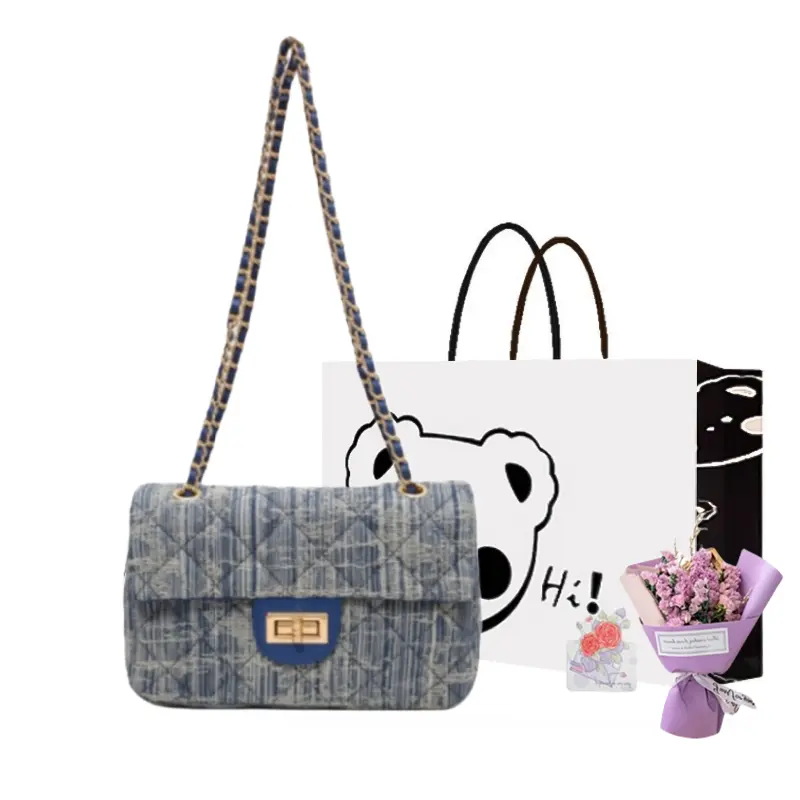 

NX DOUGHNUT Джинсовая сумка через плечо, Dark Blue+Exclusive Shopping Bag+Greeting Card+Dried Flower