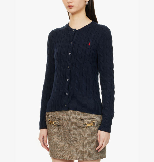 Бренд-Вышивка косы-вязаный-узор хлопковый кардиган Polo Ralph Lauren, синий — фото 3