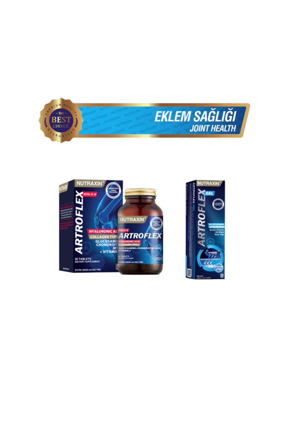 

Nutraxin Набор из 2 штук от боли в суставах, костях и мышцах - Artroflex Hya-c-ii 90 таблеток + гель Artroflex 100 мл