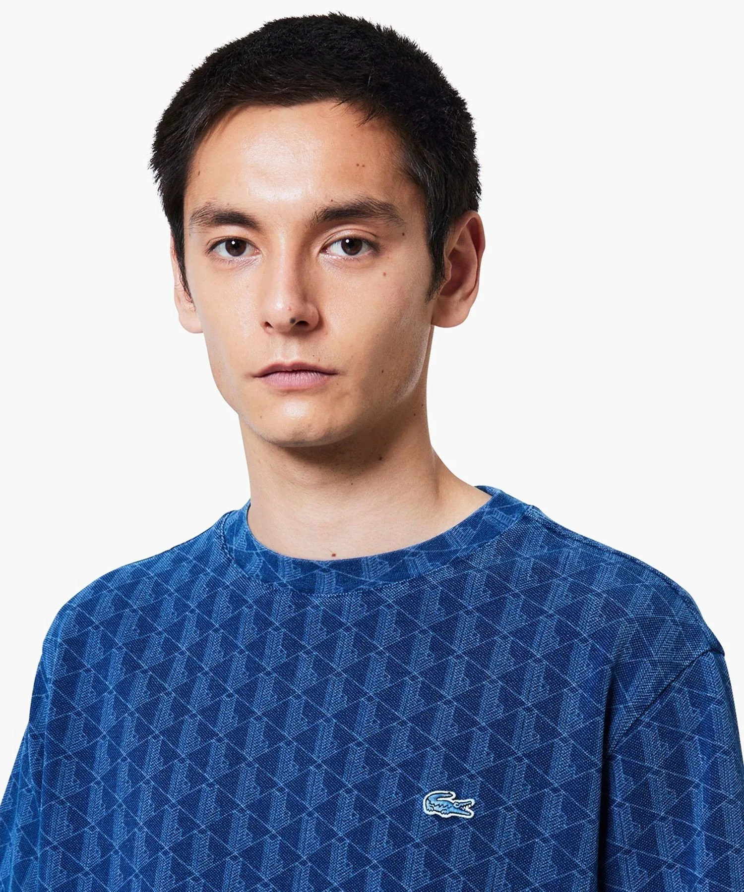 Футболка с короткими рукавами из ткани пике цвета индиго с монограммой LACOSTE, Light Indigo Blue — фото 3