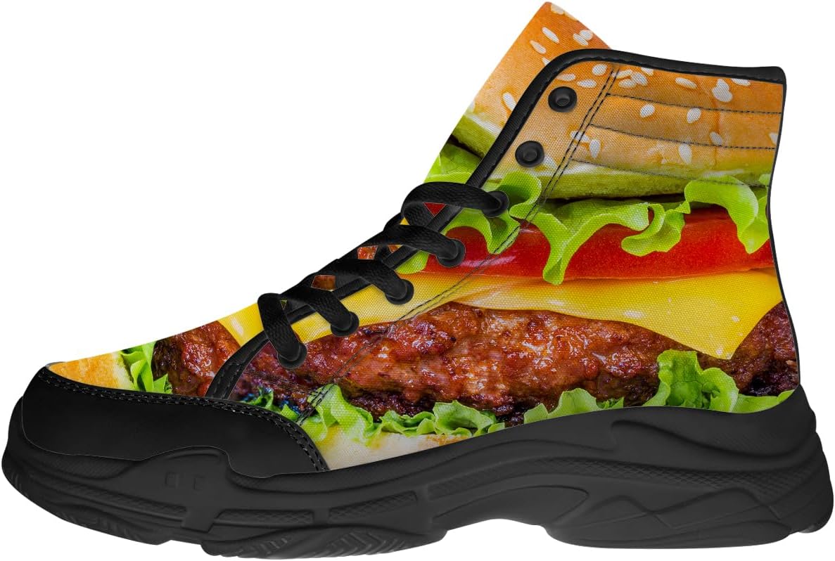 

Мужские и женские высокие кроссовки с 3D принтом еды, текстильные платформенные туфли на шнуровке, подарки для нее и него Generic, 3101 Hamburger