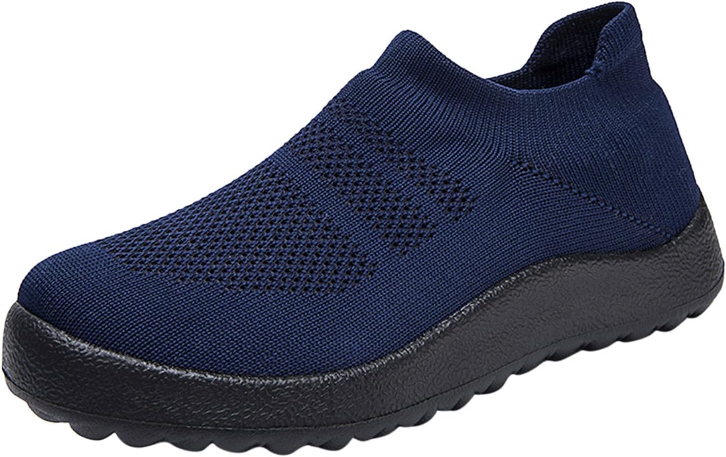 

Мужские кроссовки для тренировок и бега IWIHMIV, противоскользящие, легкие, дышащие, с плоской подошвой, легкие, без шнурков для ходьбы, темно-синий