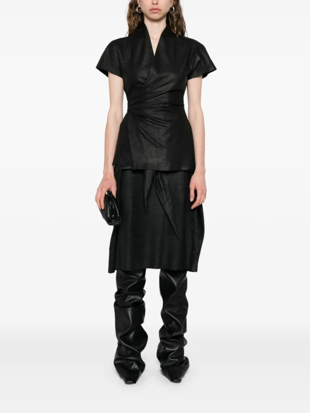 Кожаная юбка миди Rick Owens, черный — фото 2