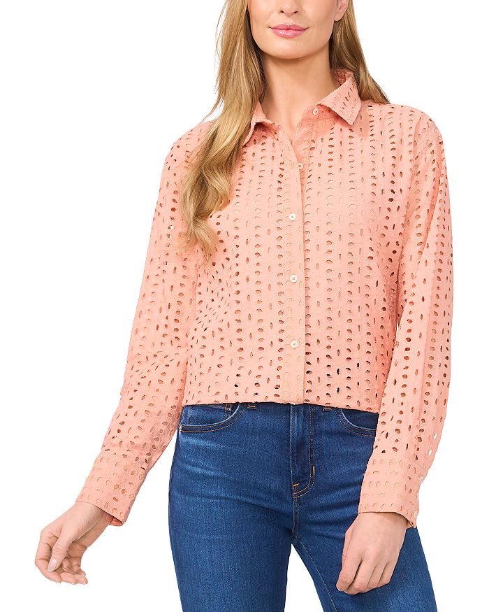 

Блузка с пуговицами и ажурными вставками CeCe, оранжевый