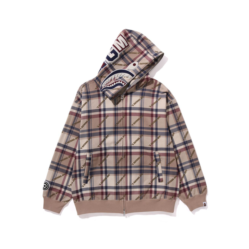

Футболка Bape с логотипом в клетку и акулой на молнии A BATHING APE, BGX коричневый