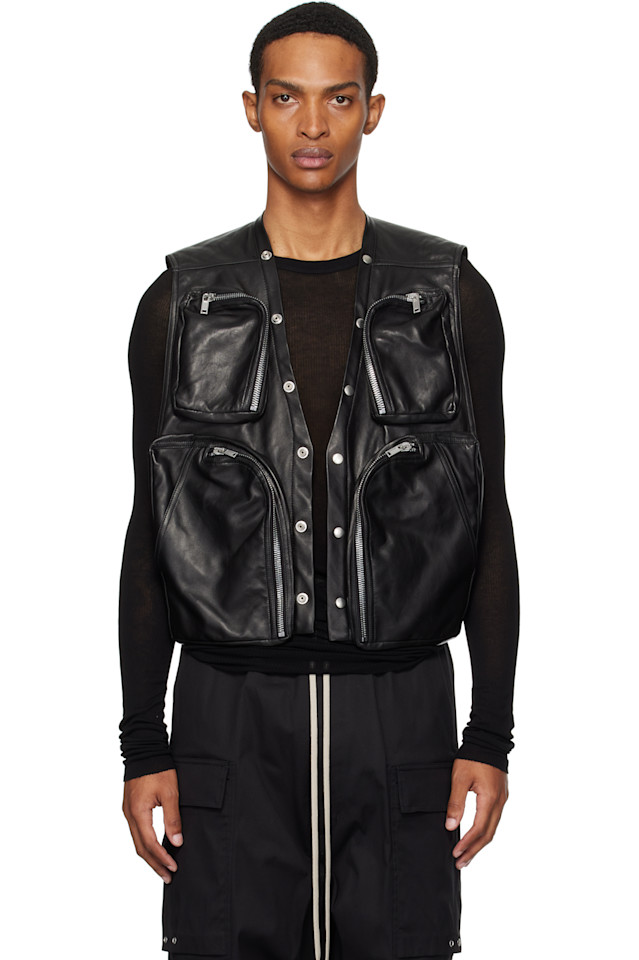 

Кожаный грузовой жилет Concordians Rick Owens, черный