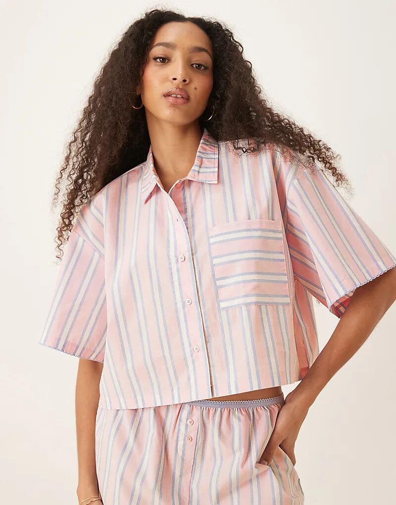 

Пижамная рубашка ASOS DESIGN Mix & Match с короткими рукавами в розово-голубую полоску