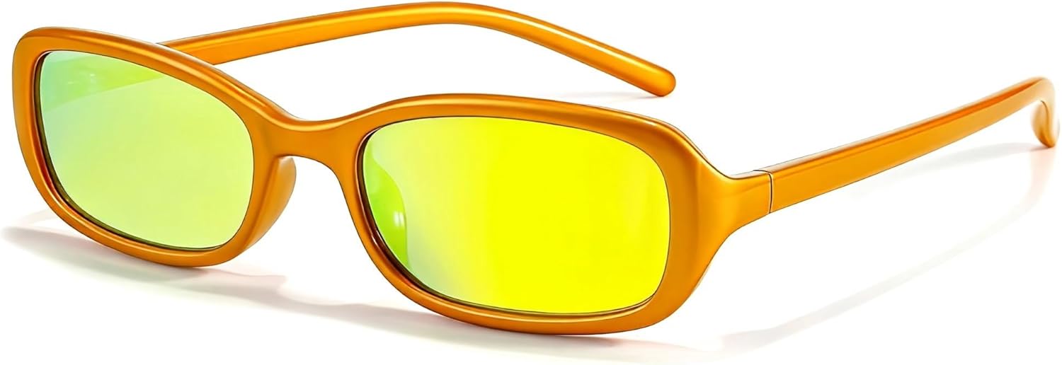 

Солнцезащитные очки FancyPink Polarized Retro Oval для женщин, маленькие, стильные, в винтажном стиле 90-х, модные, узкие, в стиле Y2k, с зеркальными линзами, A11-gold