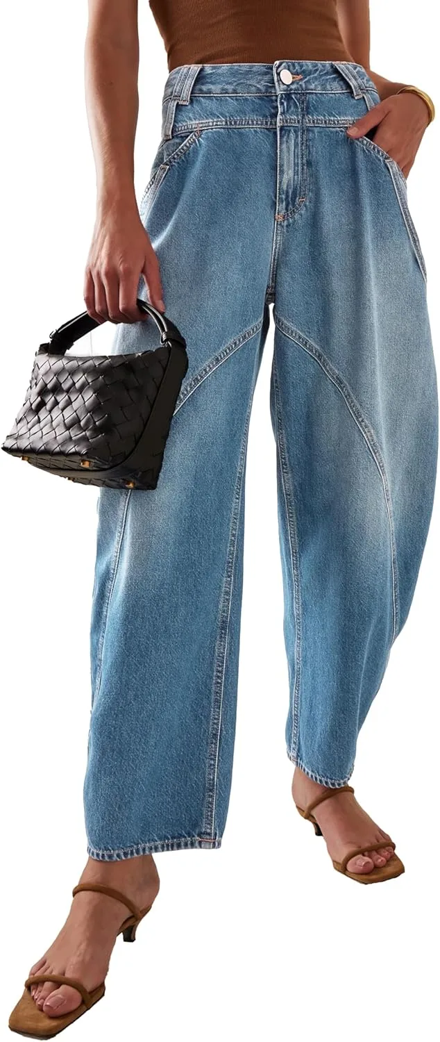 

D-Sun женские джинсы baggy barrel широкие брюки high waist