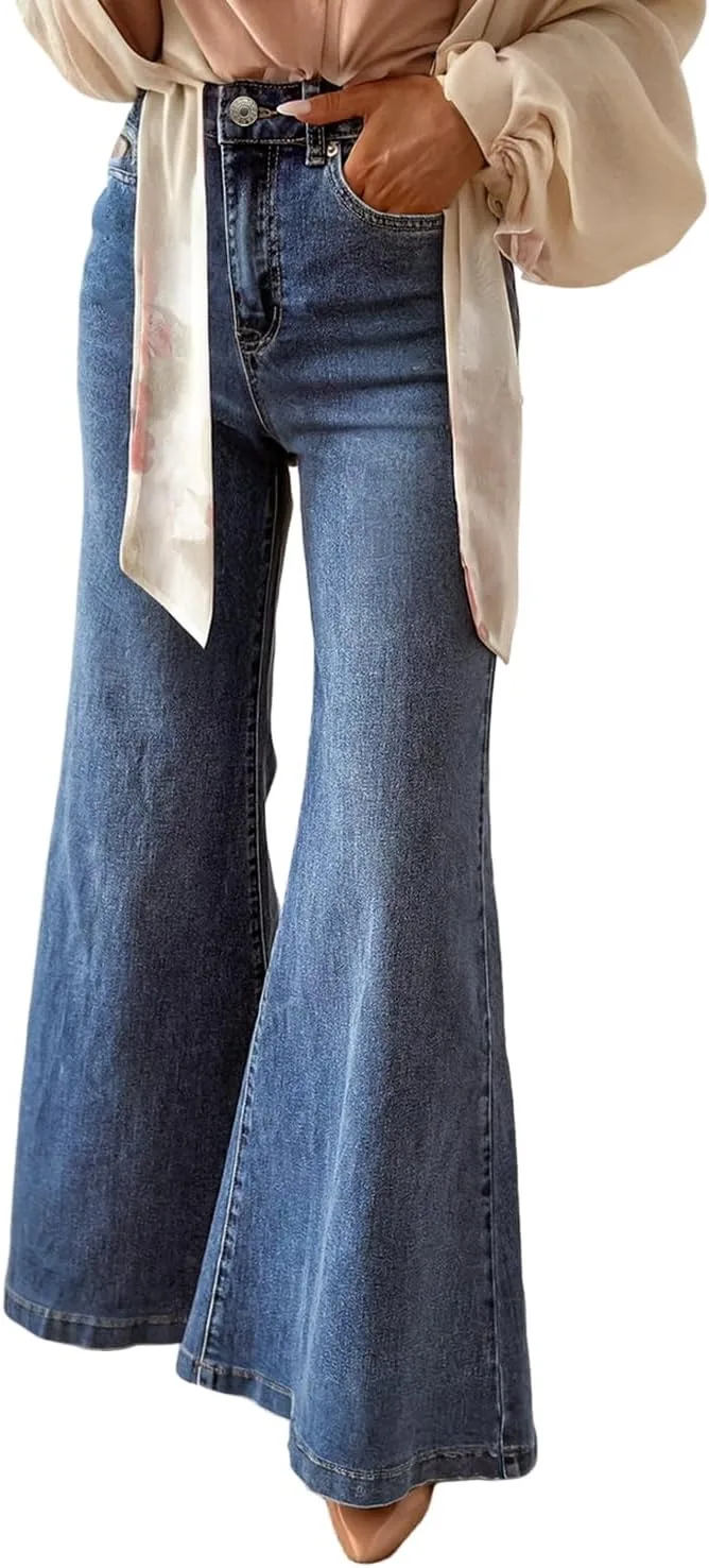 

Джинсы для женщин Beau Blue с высокой посадкой и расклешенным низом Loricete