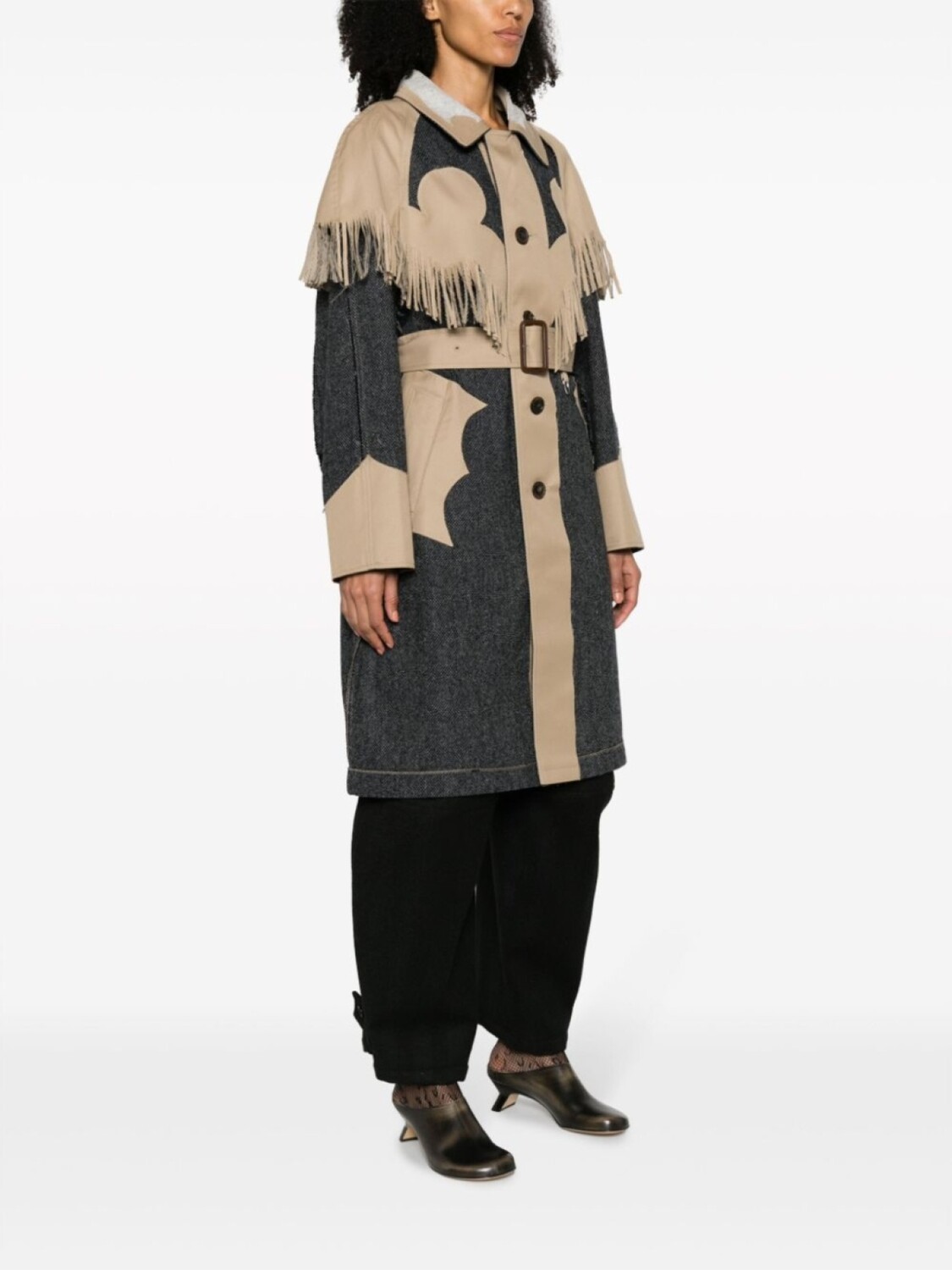Maison Margiela fringed panelled single-breasted coat, нейтральный цвет — фото 3