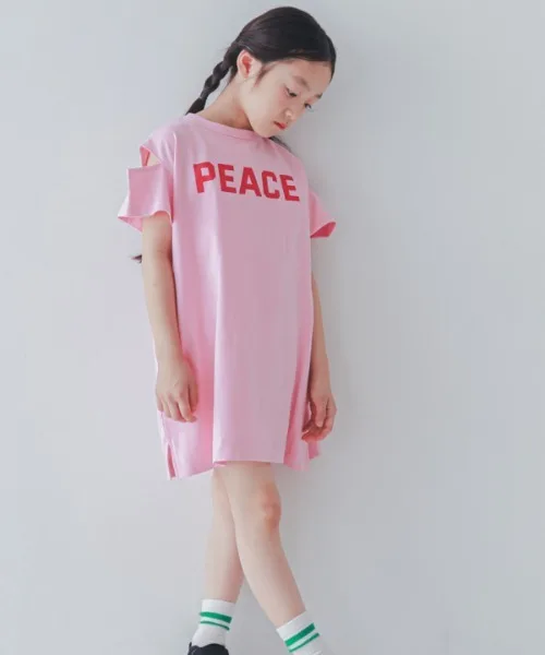 Детское хлопковое платье с открытыми плечами Jeans-b 2nd PEACE розовое