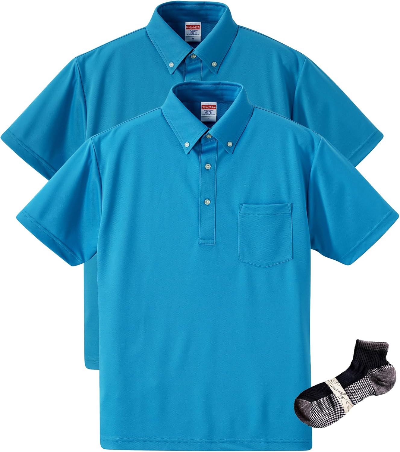 

Мужская спортивная рубашка-поло UnitedAthle 592101 Dry с карманами, 113 г (на пуговицах) United Athle, бирюзово-голубой
