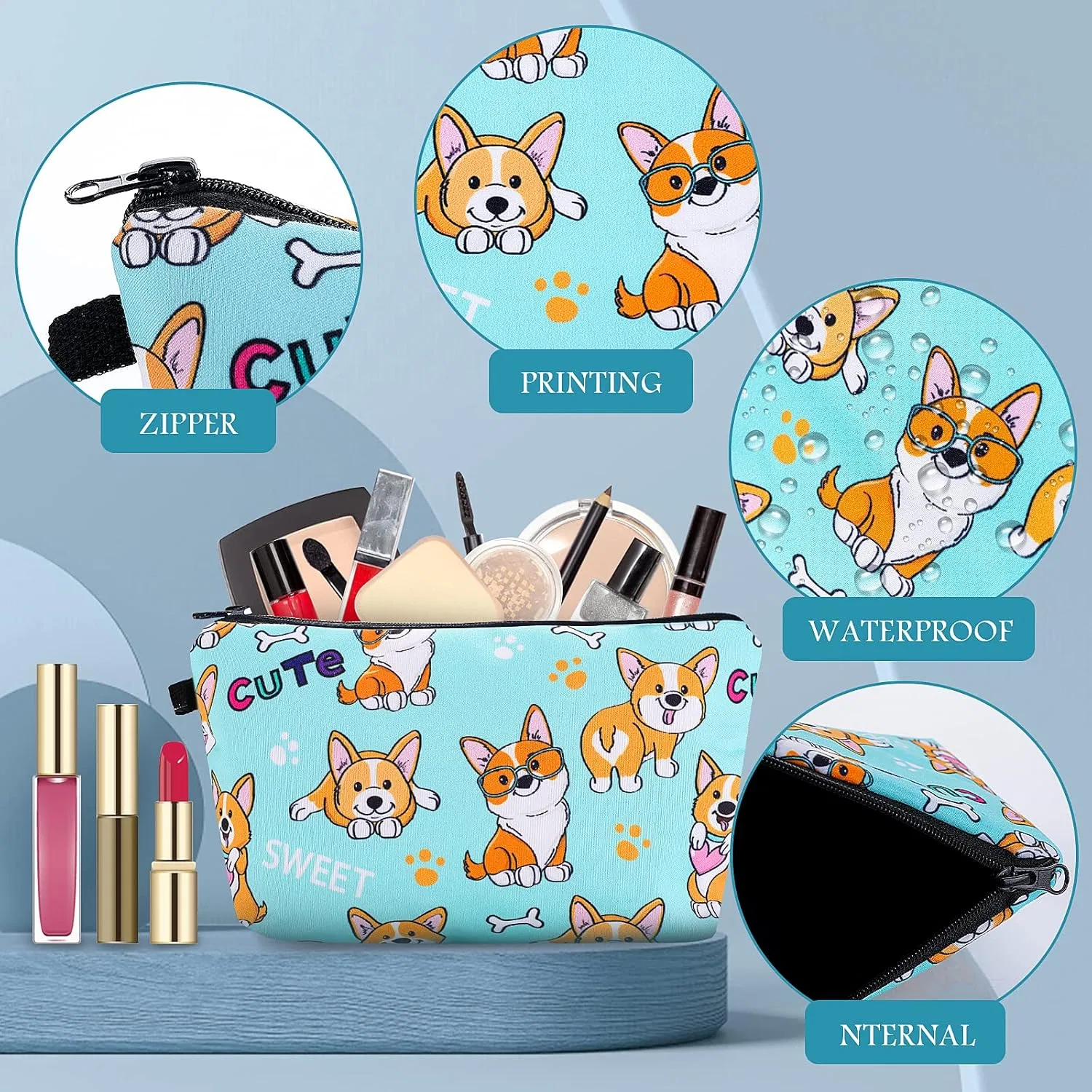 Косметичка Sibba холщовая с собачьим принтом Sibba, Shiba Pattern — фото 3