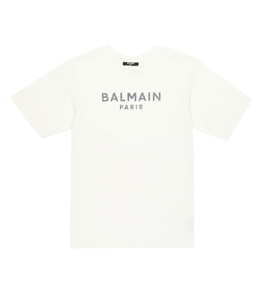 

Футболка-платье из хлопковой смеси с логотипом Balmain Kids, 101-Avorio