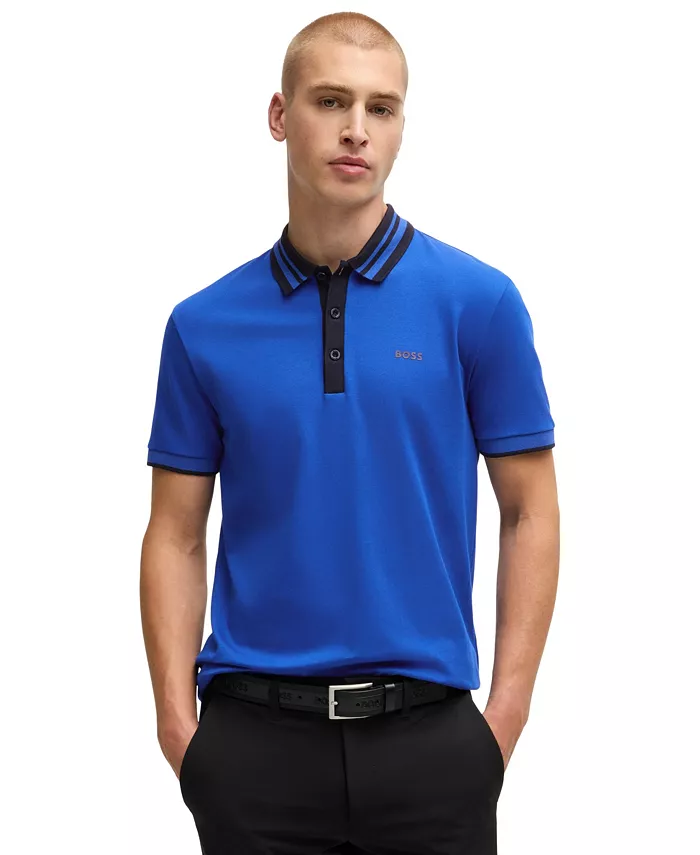 

Мужская поло с полосатым воротником Slim-Fit Hugo Boss, синий
