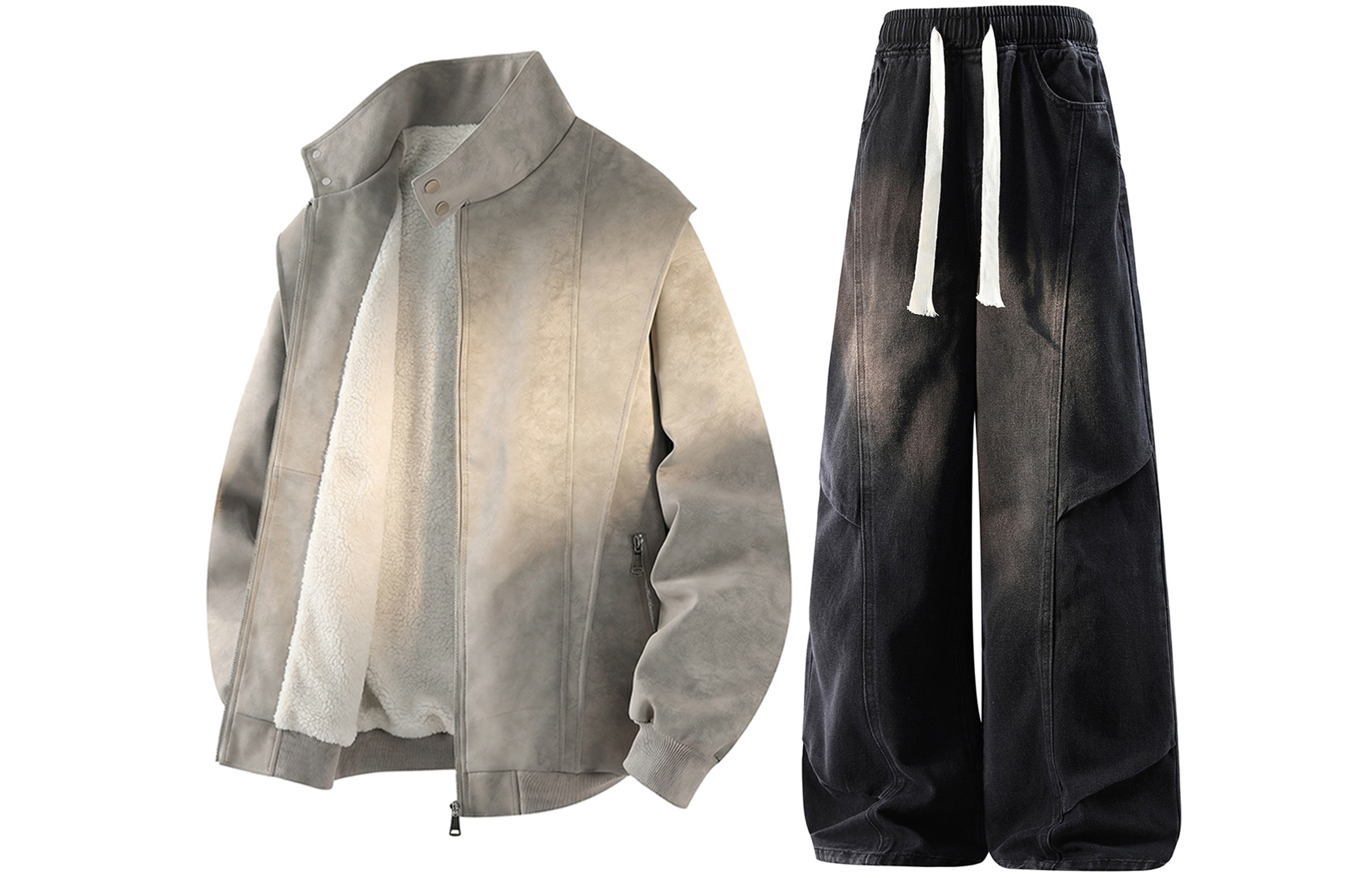 

Повседневная спортивная одежда Unisex с воротником стойкой умеренная X1617, серый top[fleece-lined]+черный jeans