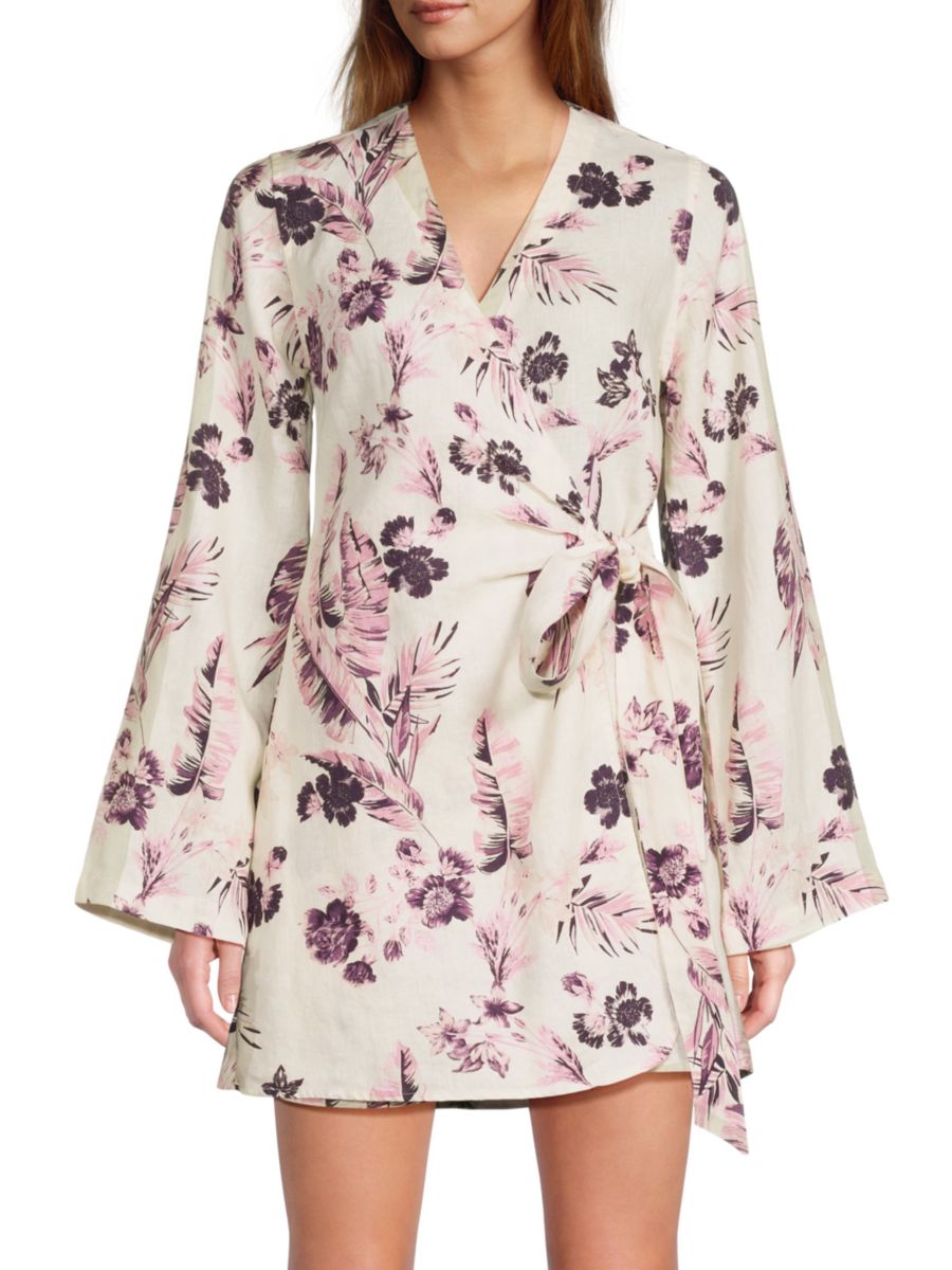 

Мини-платье-халат из 100% льна с цветочным принтом Saks Fifth Avenue, цвет Floral Mauve
