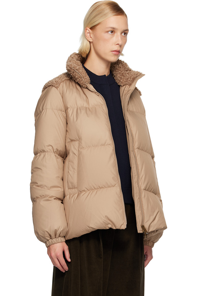 Moncler Бежевая короткая пуховая куртка esnaie с отделкой "мишка" — фото 2
