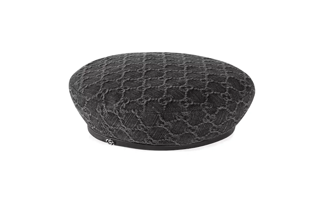 

GUCCI Берет из хлопка, льна и телячьей кожи для женщин, серый