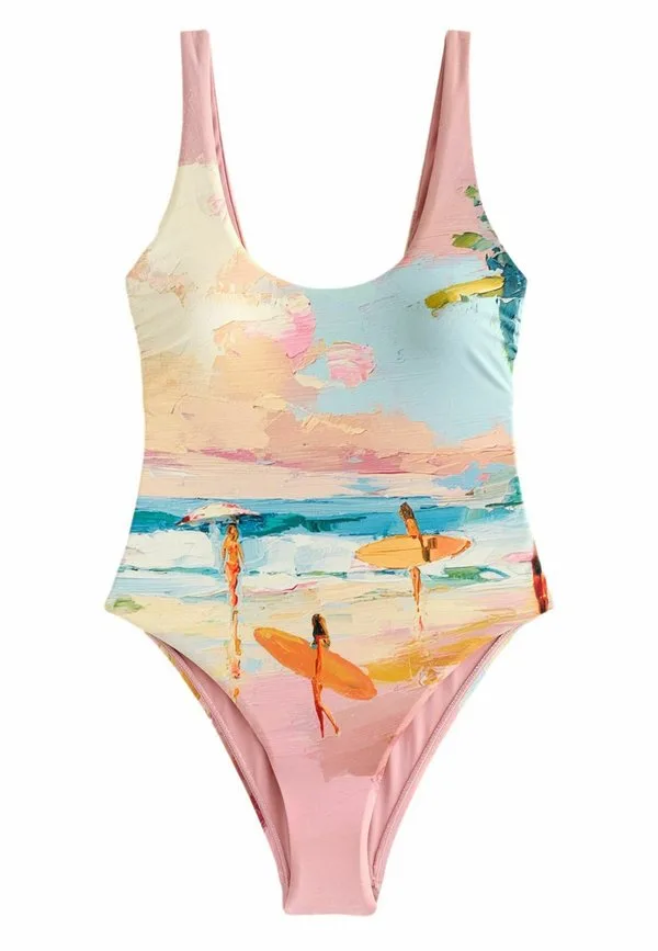 Купальник стандартного кроя с вырезом-лодочкой Next, Surfer Scenic Print