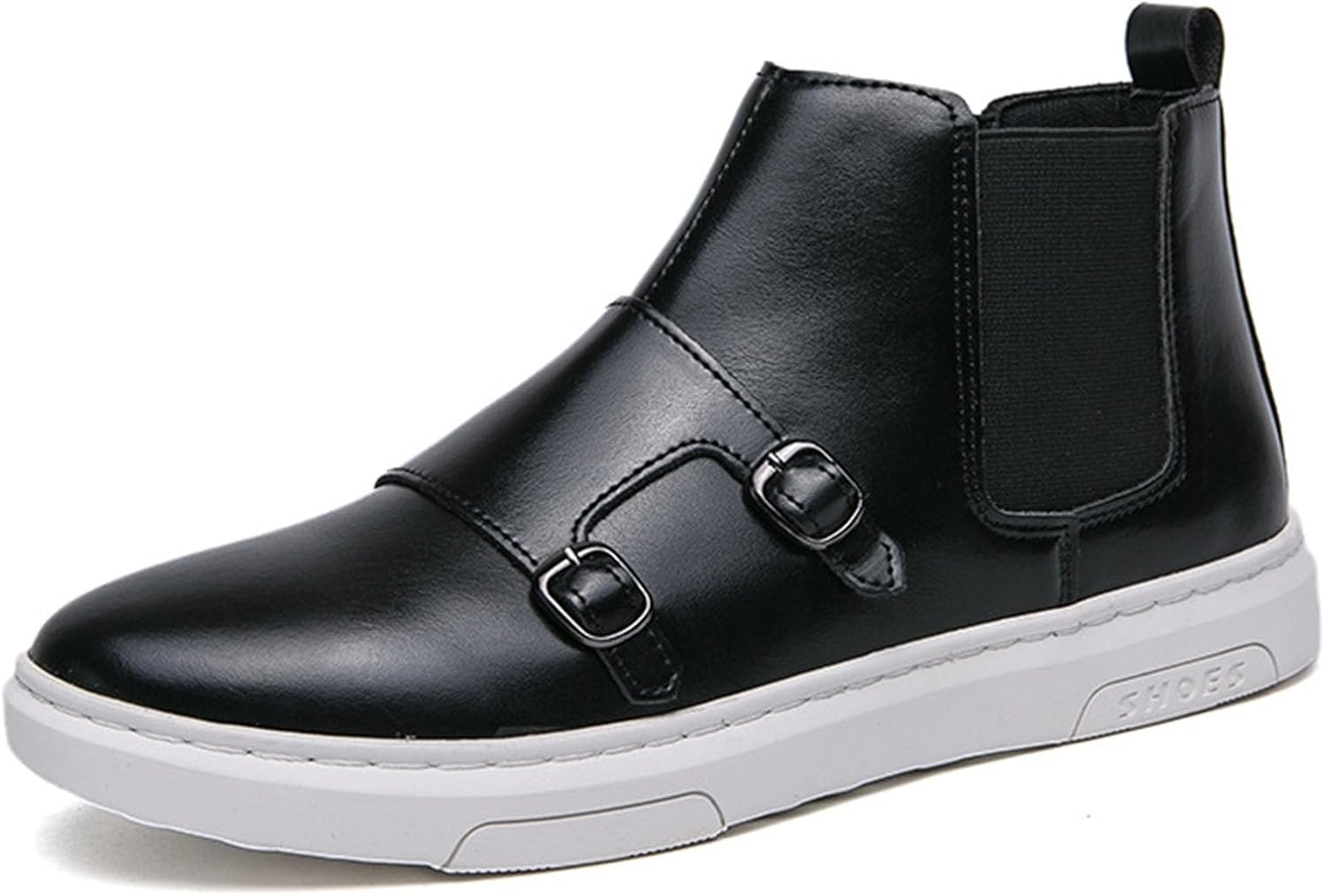 

Мужские модные ботинки Myallfeet Oxford с высоким верхом, чукка, кожа, пряжка, высокий верх, повседневные туфли без шнуровки, прогулочные ботинки до щиколотки, черный