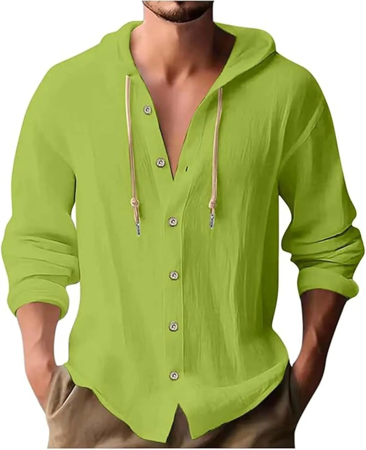 

Хлопковый льняной худи для мужчин, с длинными рукавами и пуговицами Likthione