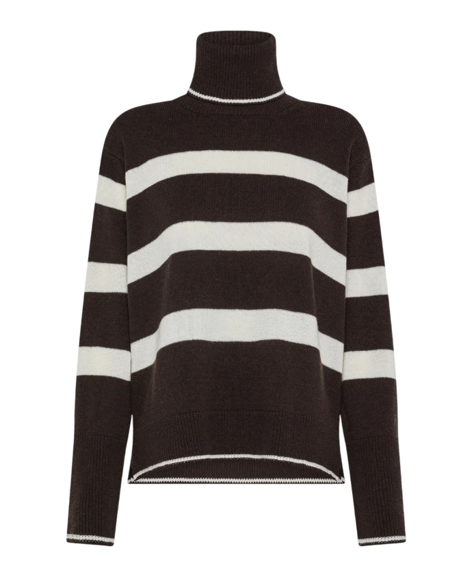 

Полосатый свитер с высоким воротником из овечьей шерсти Supergeelong Seventy, коричневый