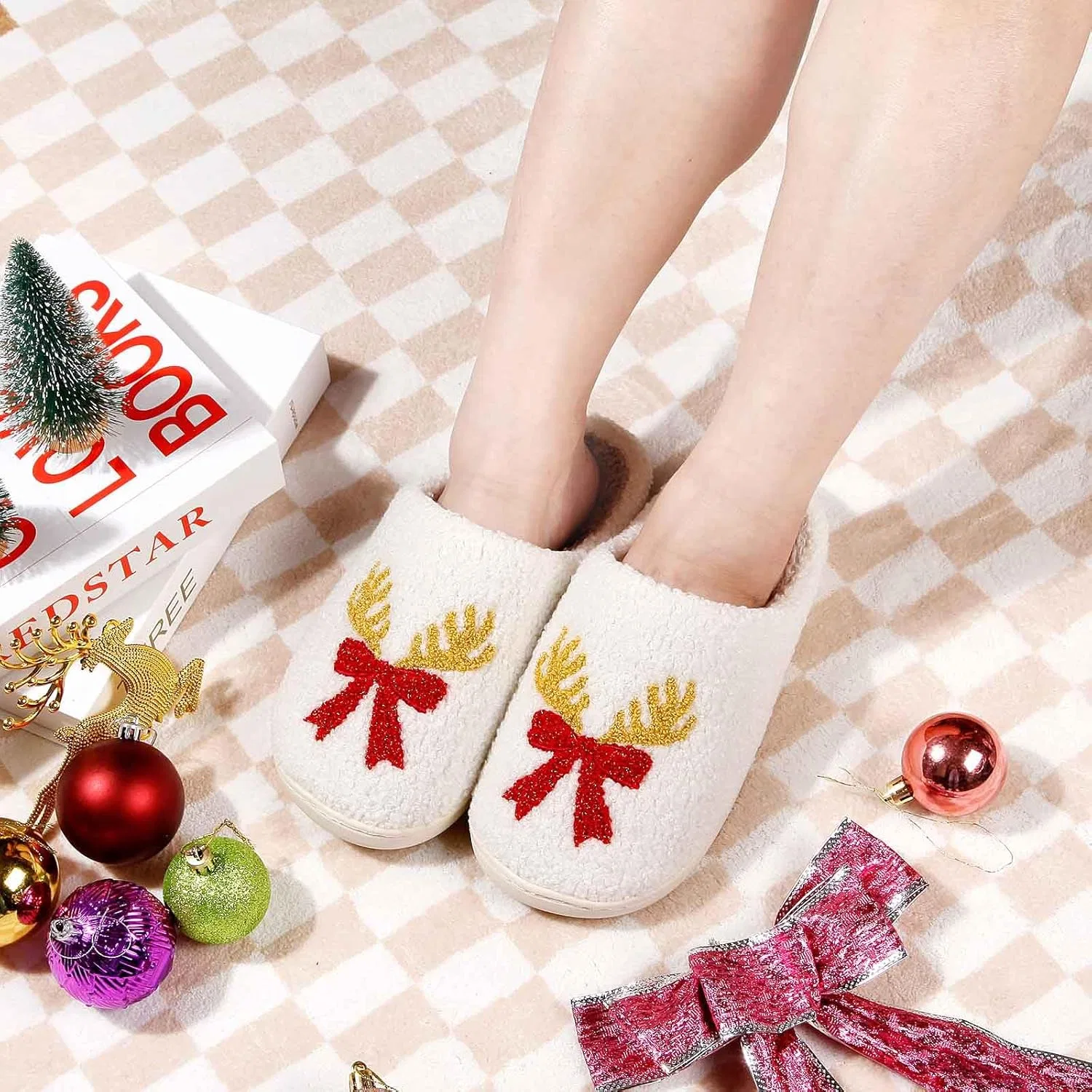 Тапочки из искусственного меха, с памятью формы, Bow Christmas HIPINISS — фото 2